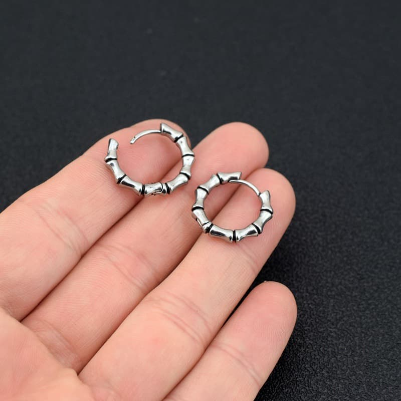 メンズピアス 竹節模様 ステンレス製 フープピアス メンズ