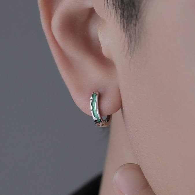 メンズピアス 男性用波紋模様シルバーフープピアス