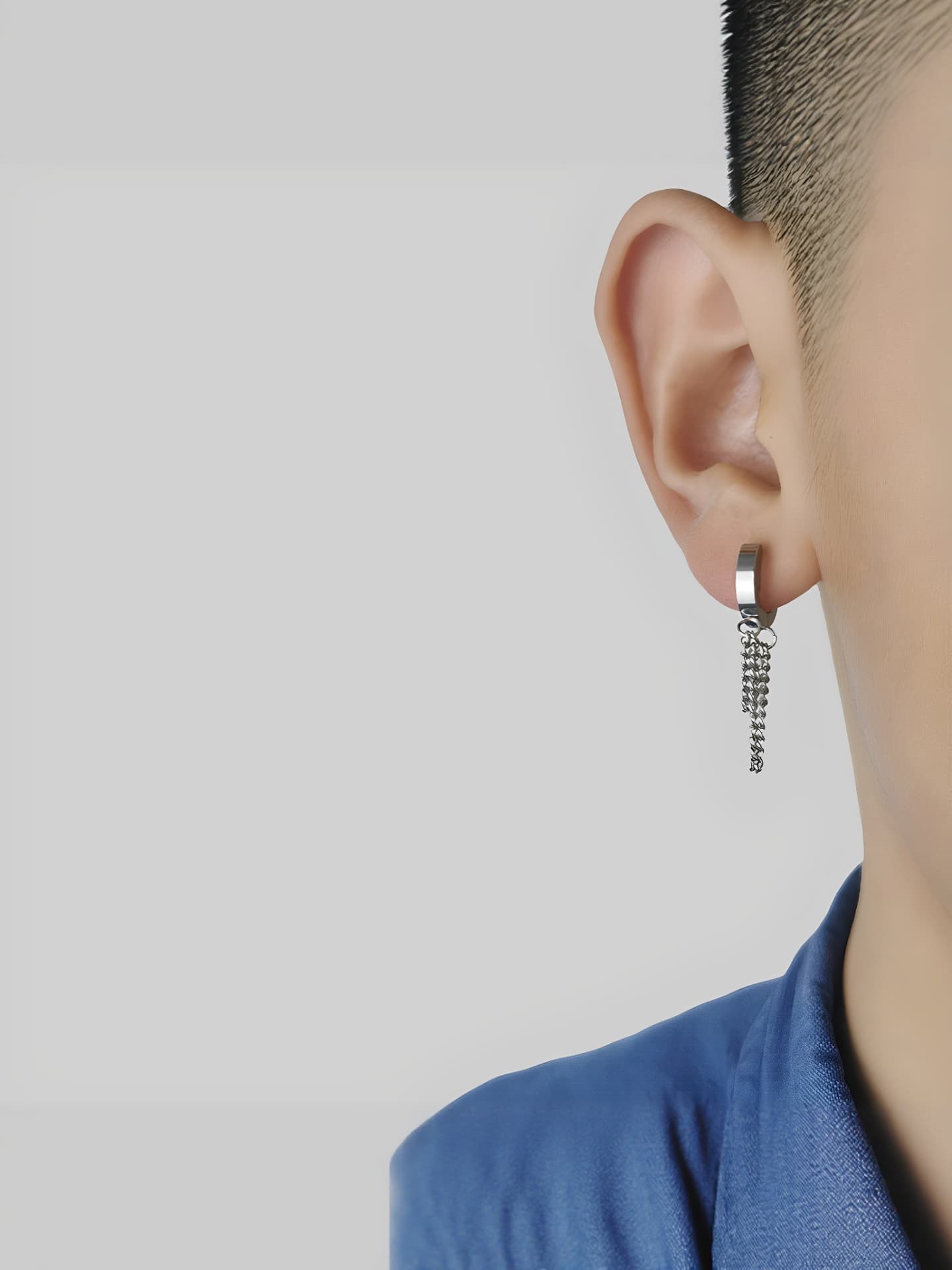 メンズピアス 流れる輝き 細鎖垂れ下がりピアス チェーン