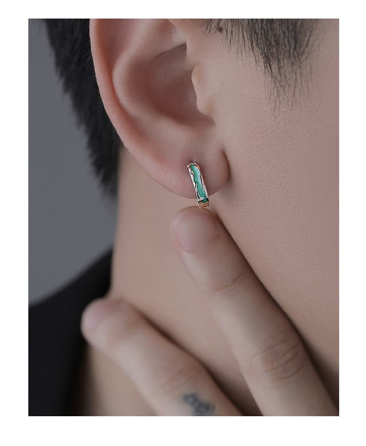 メンズピアス 男性用波紋模様シルバーフープピアス