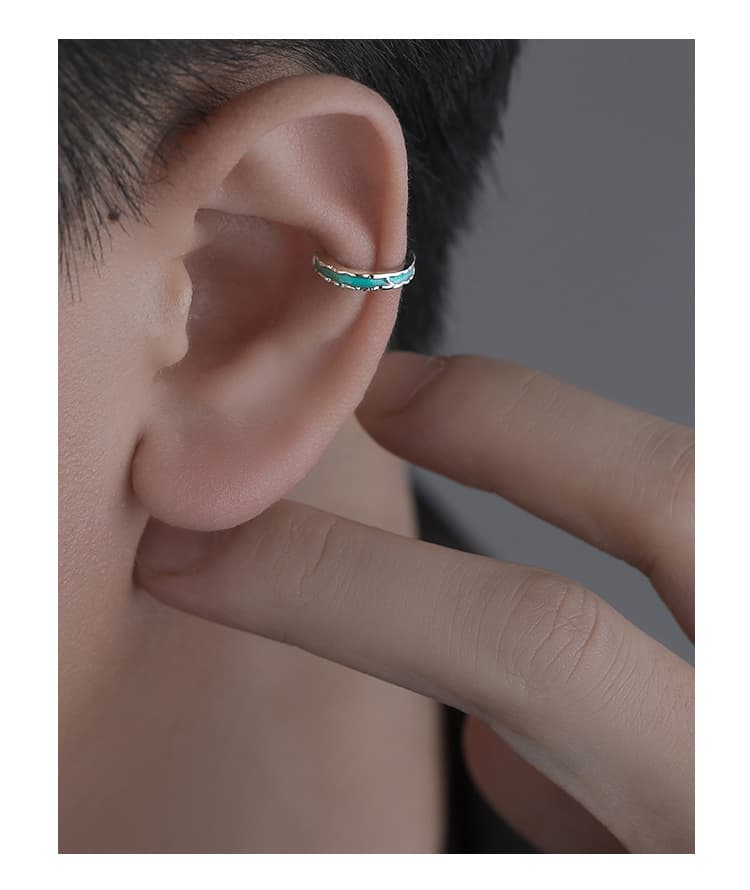 メンズピアス 男性用波紋模様シルバーフープピアス