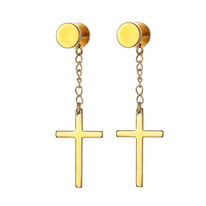 メンズピアス チェーンピアス 十字架デザイン チェーンドロップピアス