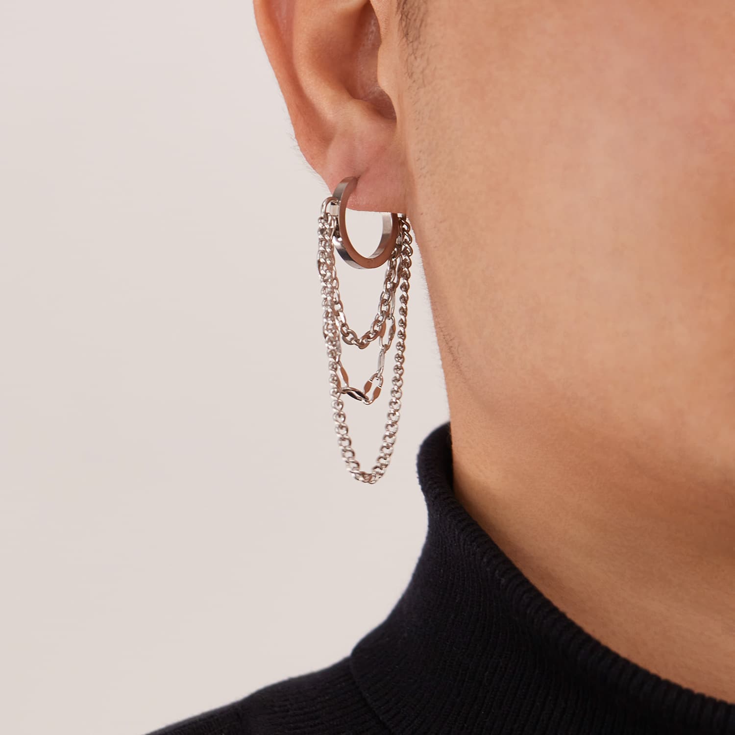 メンズピアス チェーンピアス 三層チェーンフープピアス