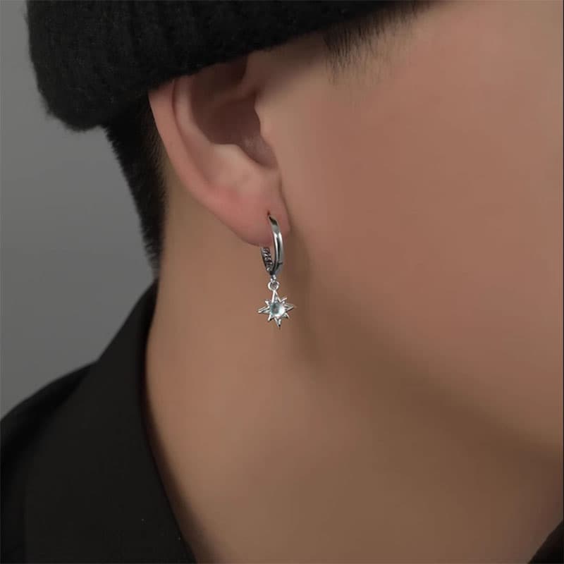 メンズピアス 北極星モチーフ 輝石付きフープピアス