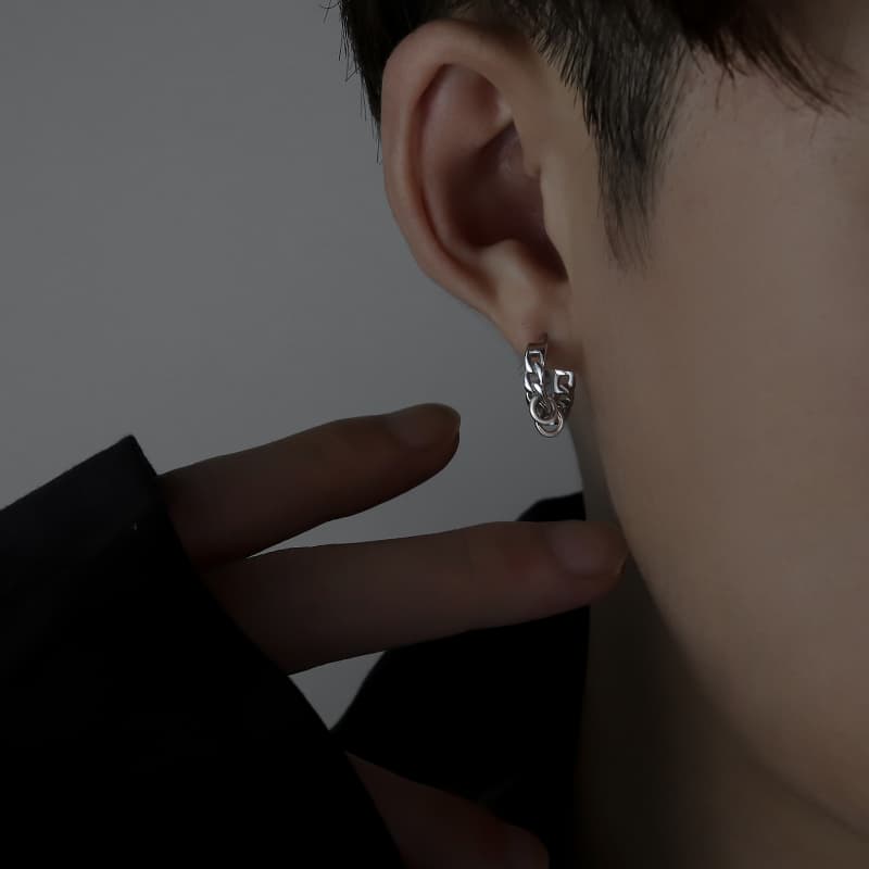メンズピアス 重厚鎖デザイン クリップピアス