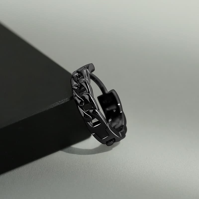 メンズピアス 喜平チェーン模様のフープリングピアス