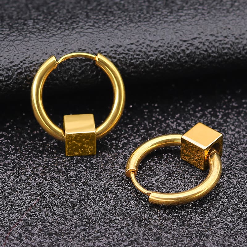 メンズピアス シンプル立方体フープピアス