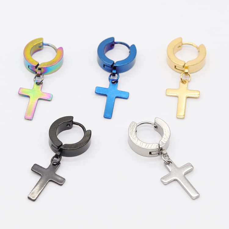 メンズピアス クロス型 フープピアス ペンダント