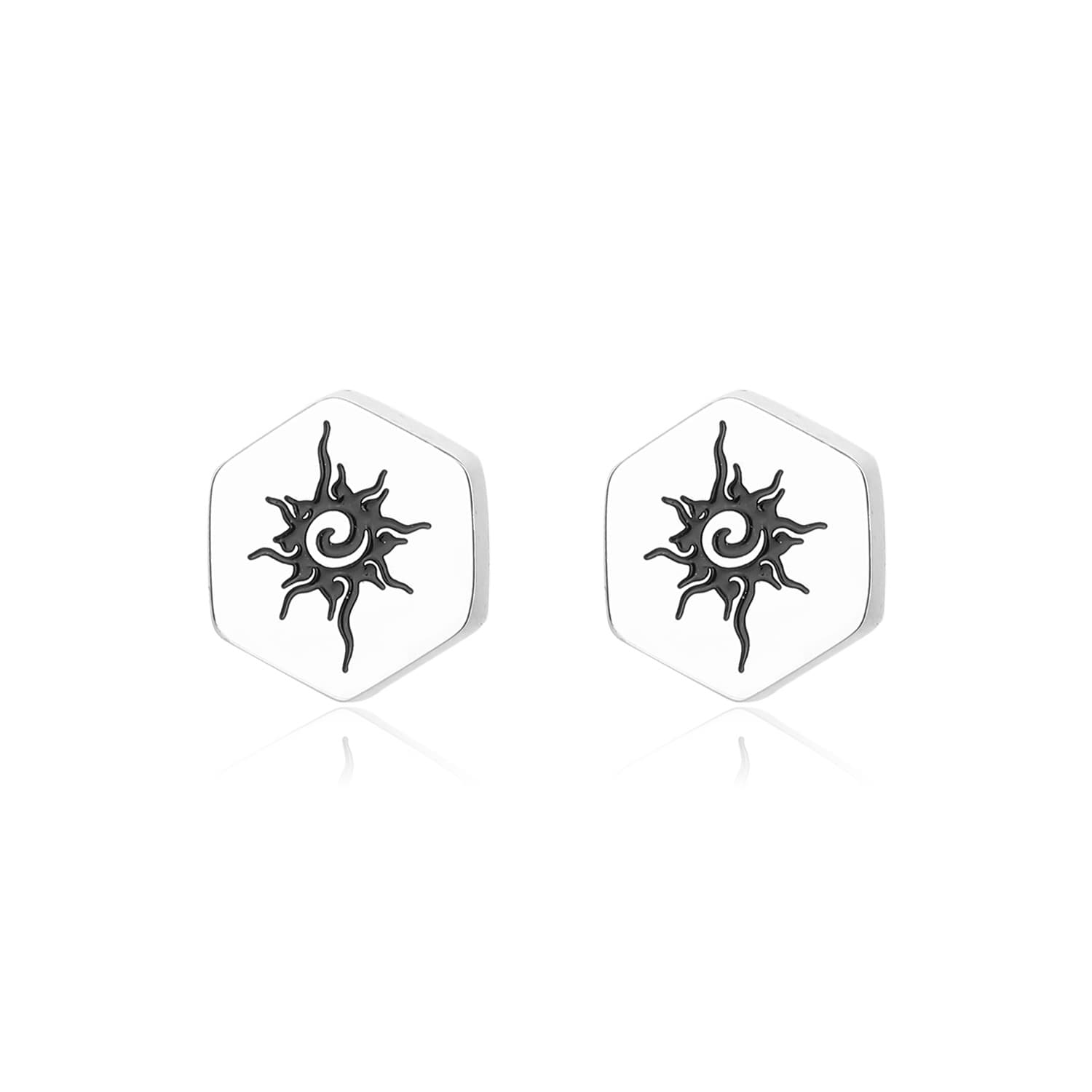メンズピアス 六角形太陽紋様ピアス