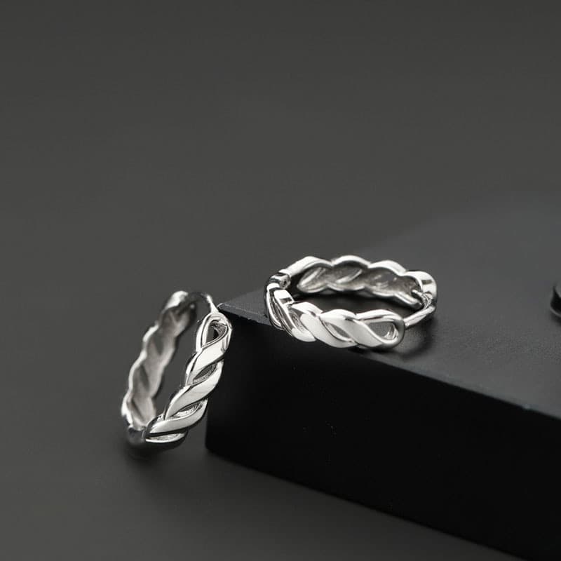 メンズピアス 編み込みデザインフープピアス