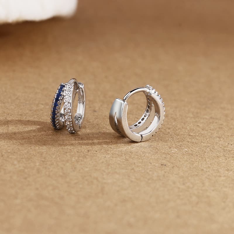 メンズピアス 煌めき二重ライン宝石リングピアス