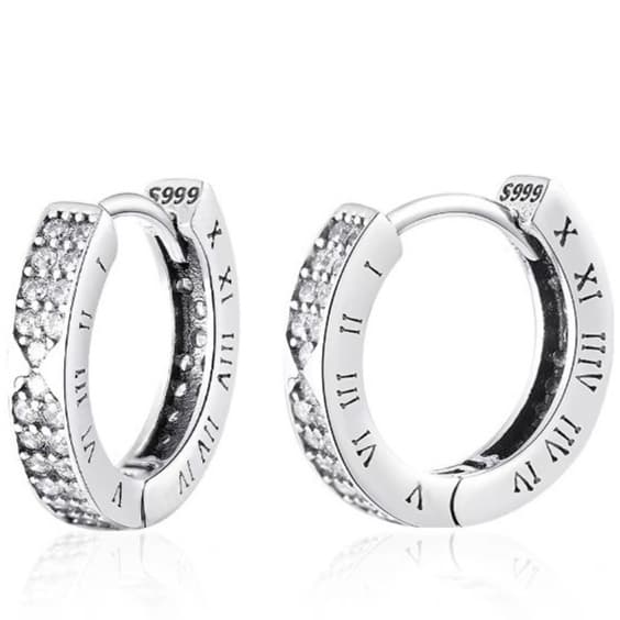 メンズピアス 純銀フープピアス ローマ数字刻印