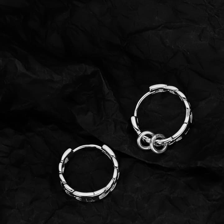 メンズピアス 重厚鎖デザイン クリップピアス