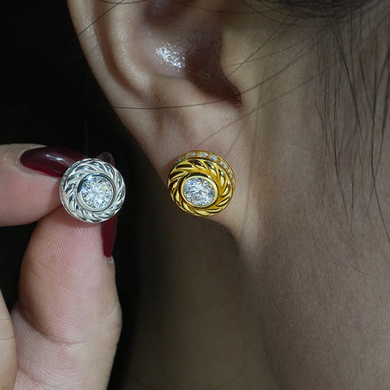 メンズピアス 職人匠技 ねじり模様 一粒石ピアス