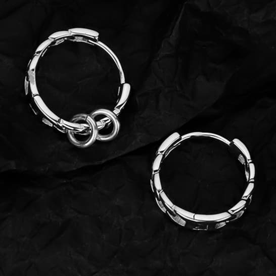 メンズピアス チェーンデザイン フープピアス