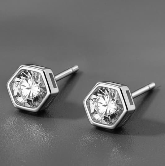 メンズピアス 六角形 宝石埋込みスタッドピアス