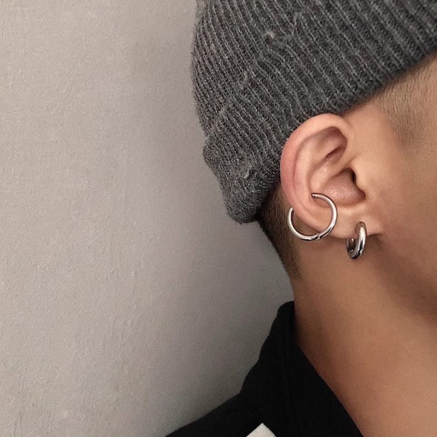メンズピアス クールラウンドフープピアス