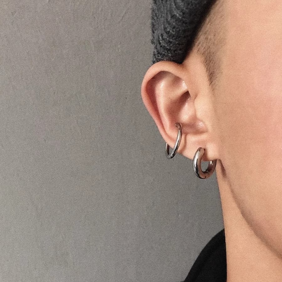 メンズピアス クールラウンドフープピアス