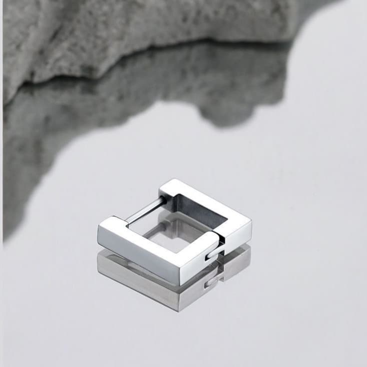 メンズピアス 幾何学スクエアフープピアス