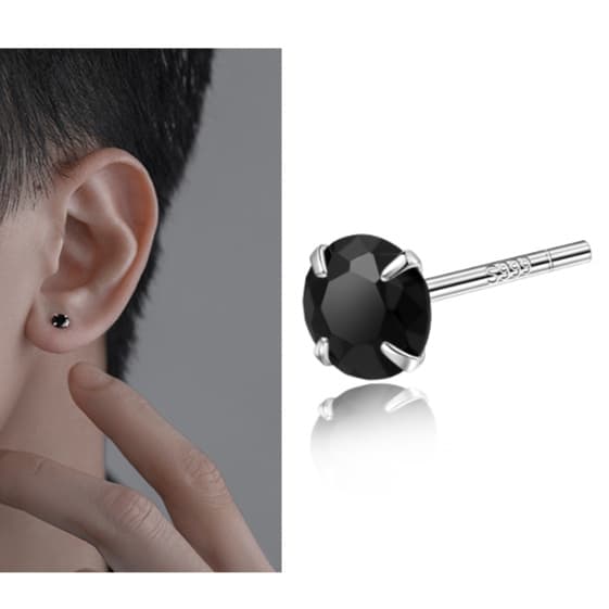 メンズピアス 純銀製キュービックジルコニア片耳スタッドピアス