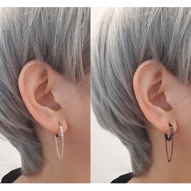 メンズピアス シンプルチェーン付きフープピアス