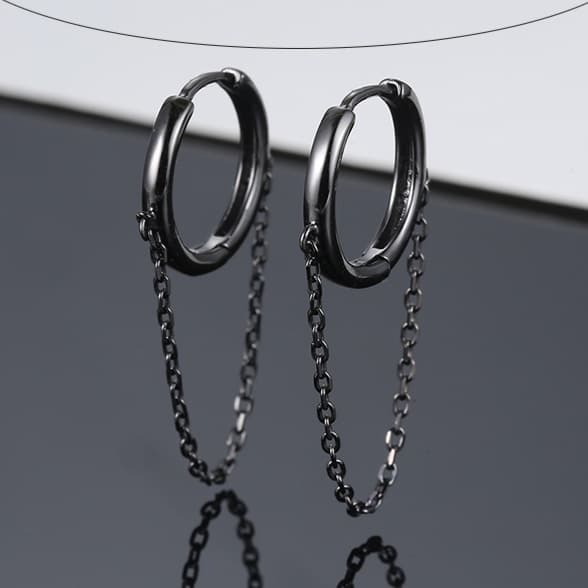 メンズピアス シンプルチェーン付きフープピアス