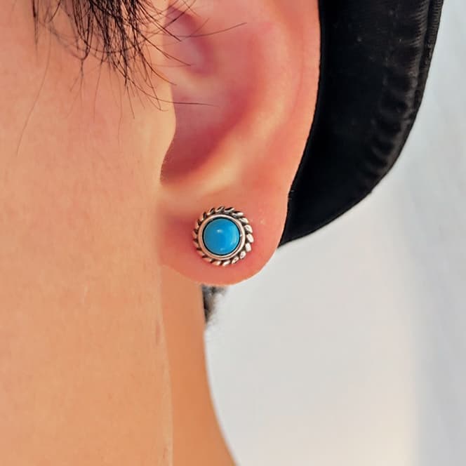 メンズピアス 伝統的な円形ターコイズピアス