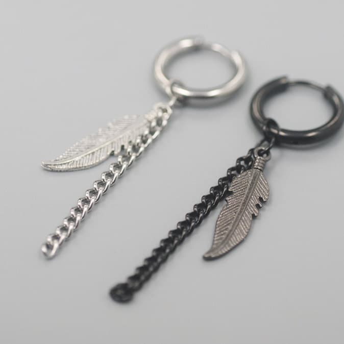 メンズピアス 羽根モチーフ ゆらゆら フープピアス