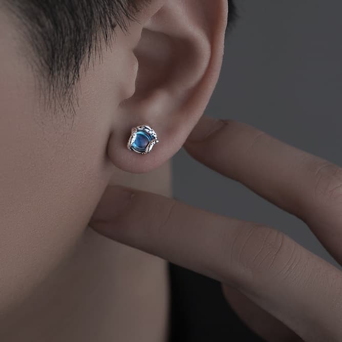 メンズピアス 透明石包み純銀ピアス