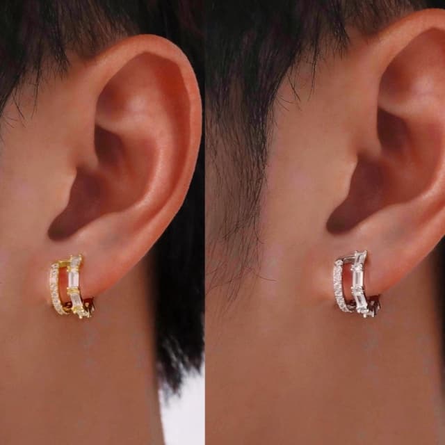 メンズピアス 煌めき二連フープピアス