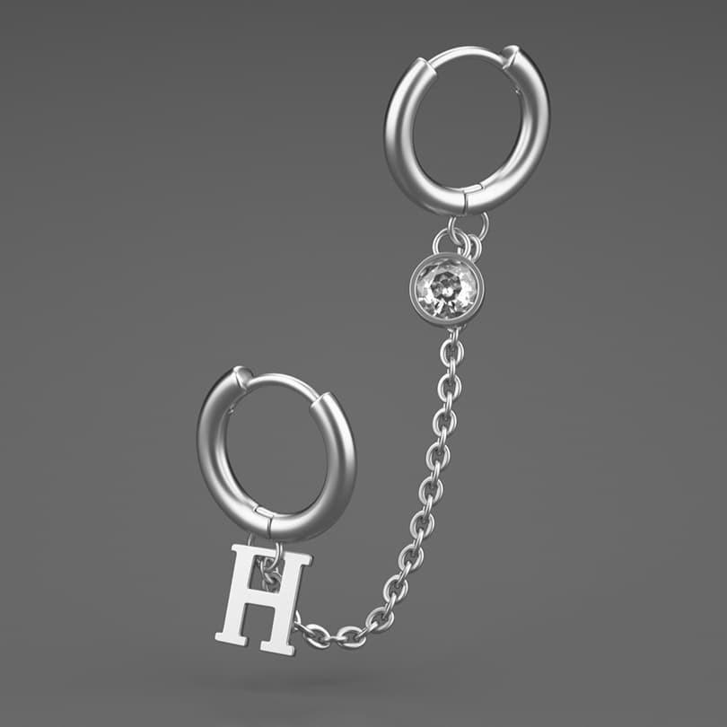 メンズピアス チェーンピアス 文字チャーム付き連結フープピアス