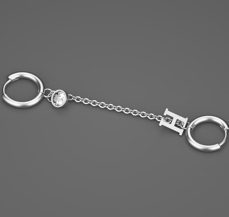 メンズピアス チェーンピアス 文字チャーム付き連結フープピアス