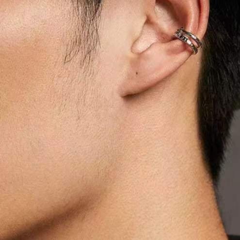 メンズピアス イヤーカフ シンプル輝き 重ね付け風デザイン