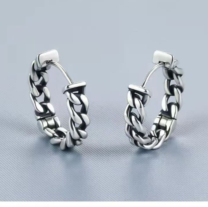 メンズピアス チェーンピアス ねじれ風デザイン輪っか型ピアス
