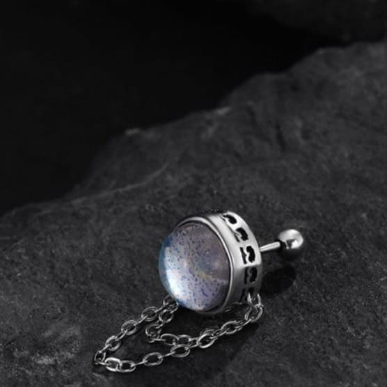 メンズピアス チェーンピアス 月光輝く円形ピアス