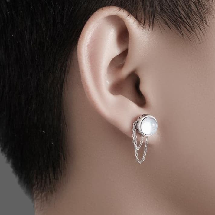 メンズピアス チェーンピアス 月光輝く円形ピアス