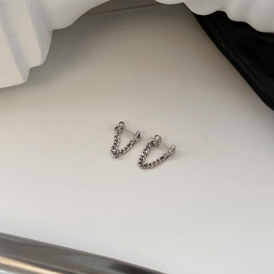 メンズピアス チェーンピアス 幾何学スタッド チェーンピアス