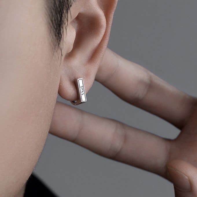 メンズピアス 純銀スクエアフープピアス