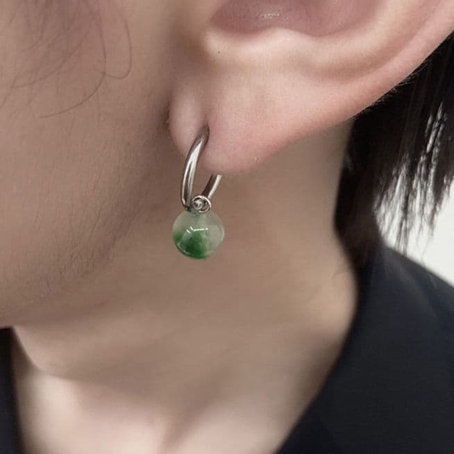 メンズピアス 天然石フープドロップピアス
