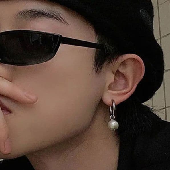メンズピアス 天然石フープドロップピアス