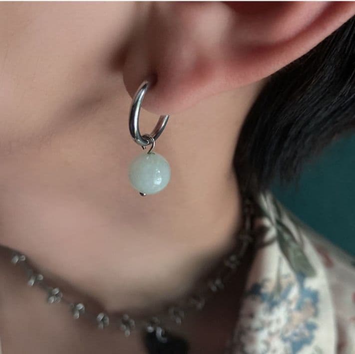 メンズピアス 天然石フープドロップピアス