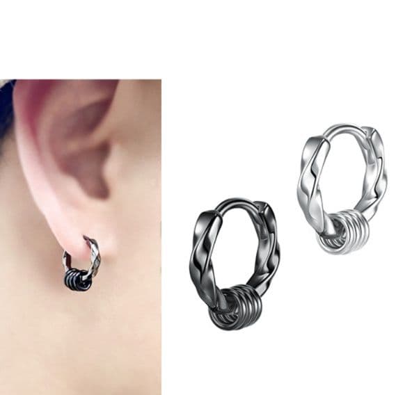 メンズピアス ツイストリングチャームフープピアス