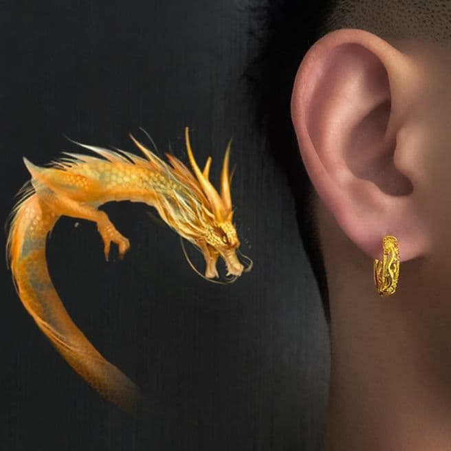 メンズピアス 龍紋様式フープピアス