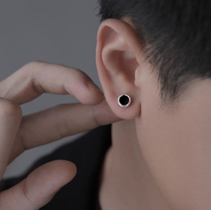 メンズピアス 黒曜石風サークルピアス