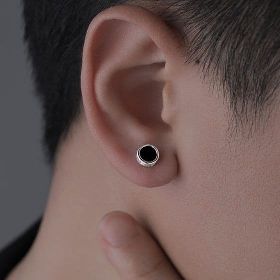 メンズピアス 黒曜石風サークルピアス