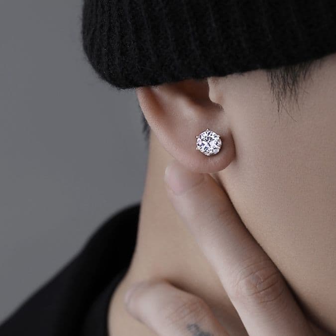 メンズピアス 六角台座輝石ピアス