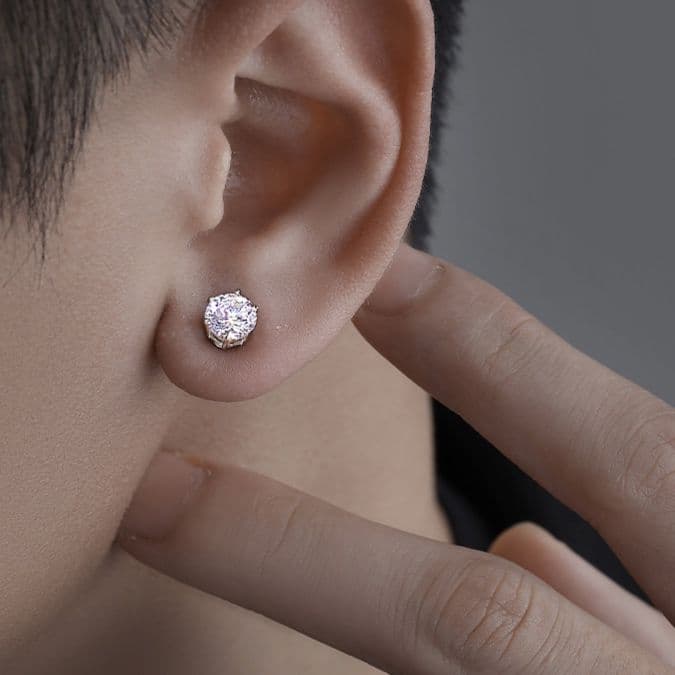 メンズピアス 六角台座輝石ピアス