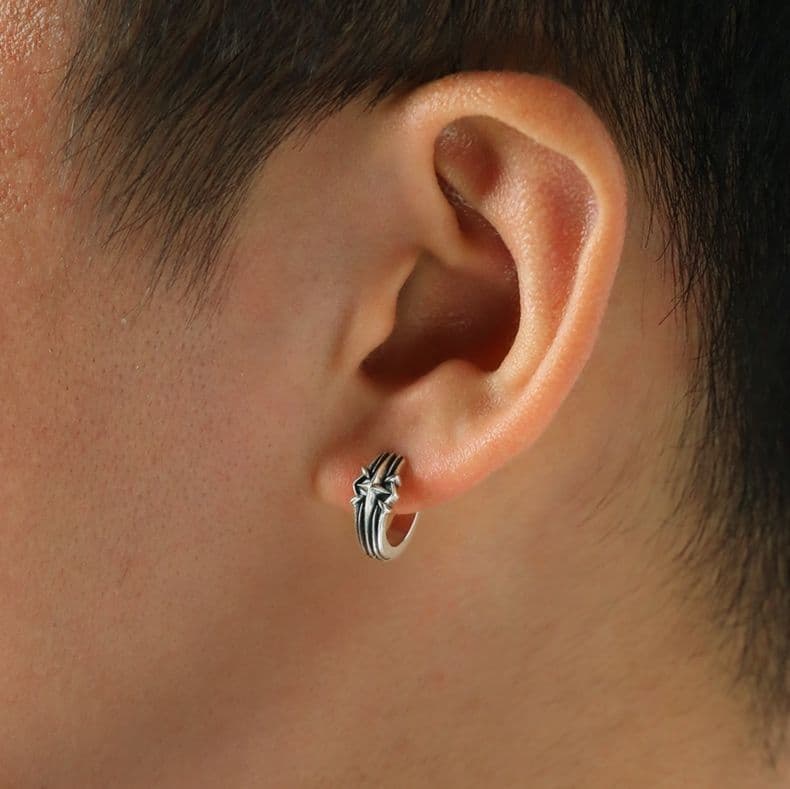 メンズピアス 幾何学彫刻フープピアス