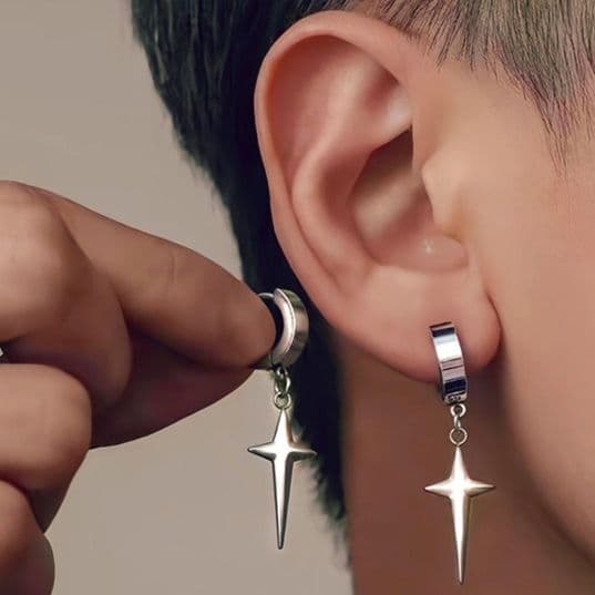 メンズピアス 十字星フープピアス