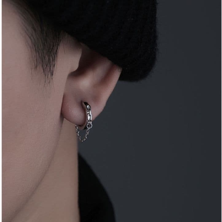 メンズピアス 華奢フープチェーンピアス